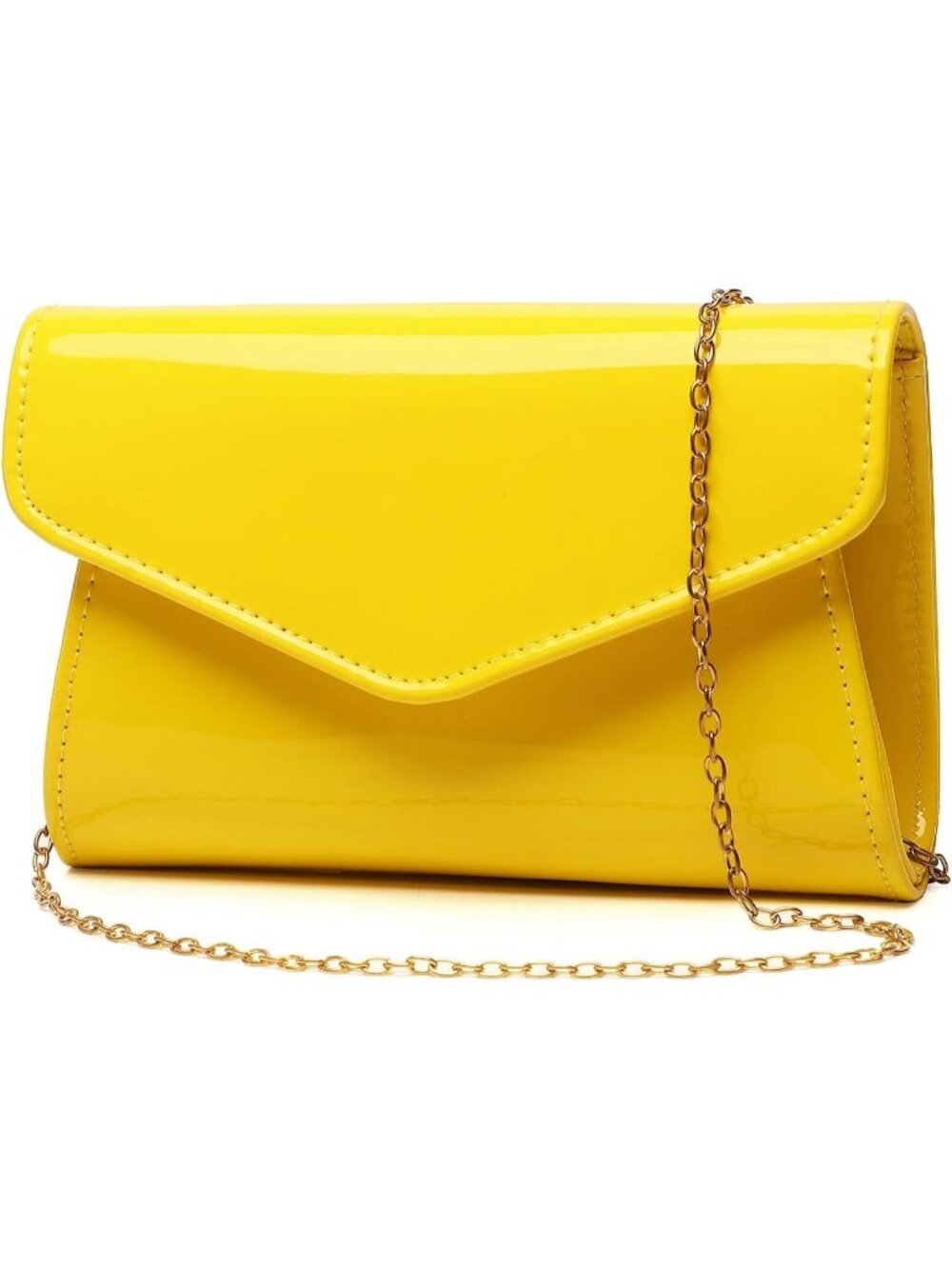 〽️ Women's Yellow Patent Leather Envelope Clutch Purse Evening Crossbody Bag